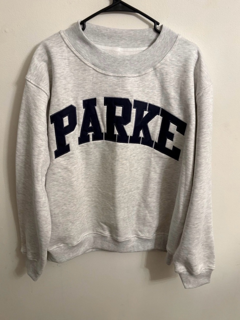 PARKE' Crewneck Sweatshirt with Navy Lettering OG mock neck L/ XL